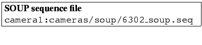 \fbox{\vbox{\hbox{\textbf{SOUP sequence file}}
\hbox{\texttt{camera1:cameras/soup/6302\_soup.seq }}
}}